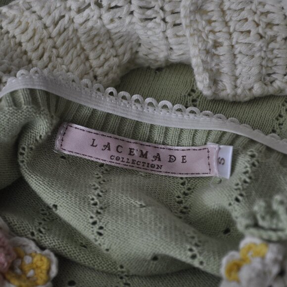 Romantic Lacemade Honeygreen Manor Knit Dress Crocheted Flowers S - Picture 12 of 14